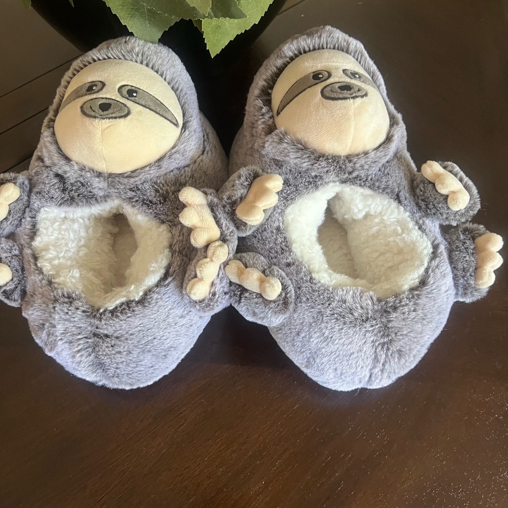 Target Fuzzy Gray Sloth Slippers for Kids